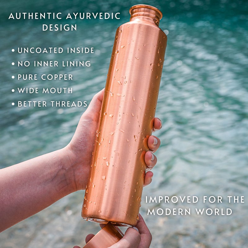Kosdeg Copper Water Bottle - 34oz Vintage Modern Design - An Ayurvedic Pure Copper Vessel For Drinking- Drink More Water, Lower Your Sugar Intake And Enjoy The Health Benefits Immediately - Image 5
